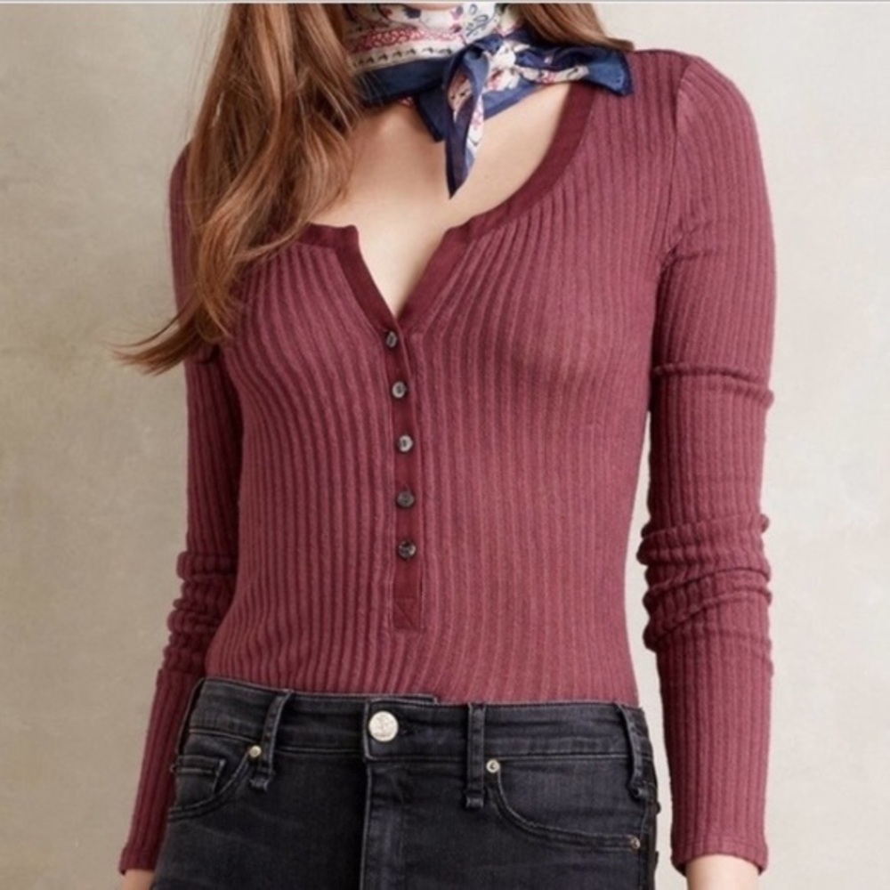 Anthropologie Postcard ribbed maroon henley--Medium